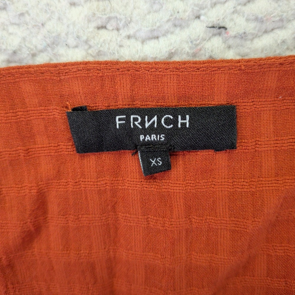 FRNCH Paris Rust Orange Cotton Button Front Tie Shoulder Midi Dress XS F11473 - Picture 7 of 9